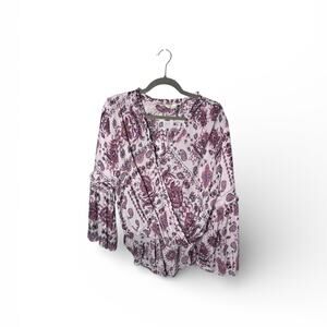 Lovestitch Purple Paisley Wrap Blouse Bell Sleeves Size Smal